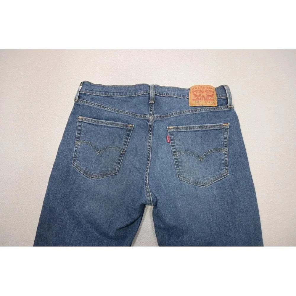 Levi's 559 Relaxed Straight Fit Stretch Rugged Blue Denim Jeans Mens Sz‎ 34 x 30